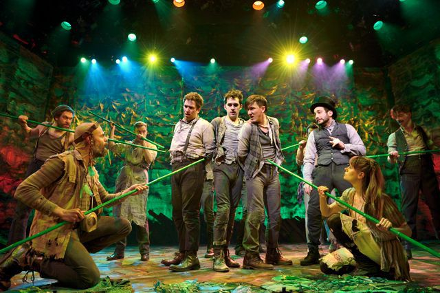 David Rossmer, Adam Chanler-Berat, Carson Elrod, and the cast of Peter and the Starcatcher